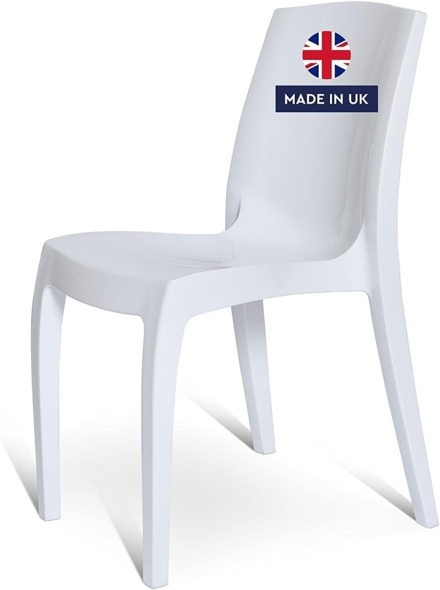 White Stackable Plastic Chair Durable Ergonomic Indoor Outdoor Seating - Kwikley