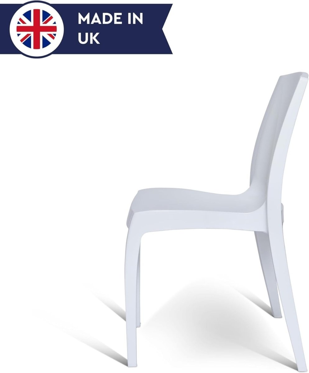 White Stackable Plastic Chair Durable Ergonomic Indoor Outdoor Seating - Kwikley
