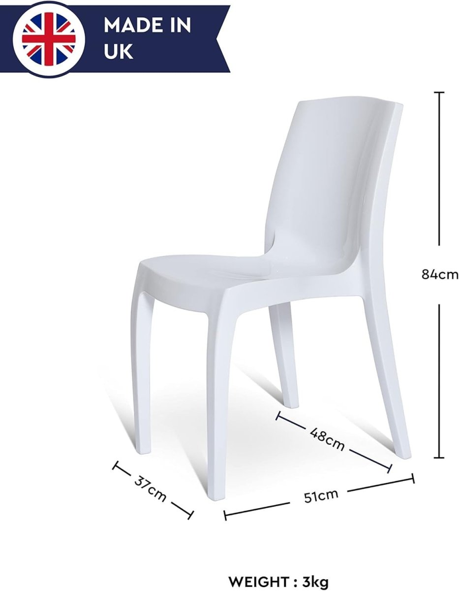 White Stackable Plastic Chair Durable Ergonomic Indoor Outdoor Seating - Kwikley