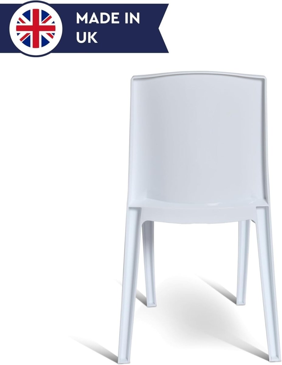 White Stackable Plastic Chair Durable Ergonomic Indoor Outdoor Seating - Kwikley