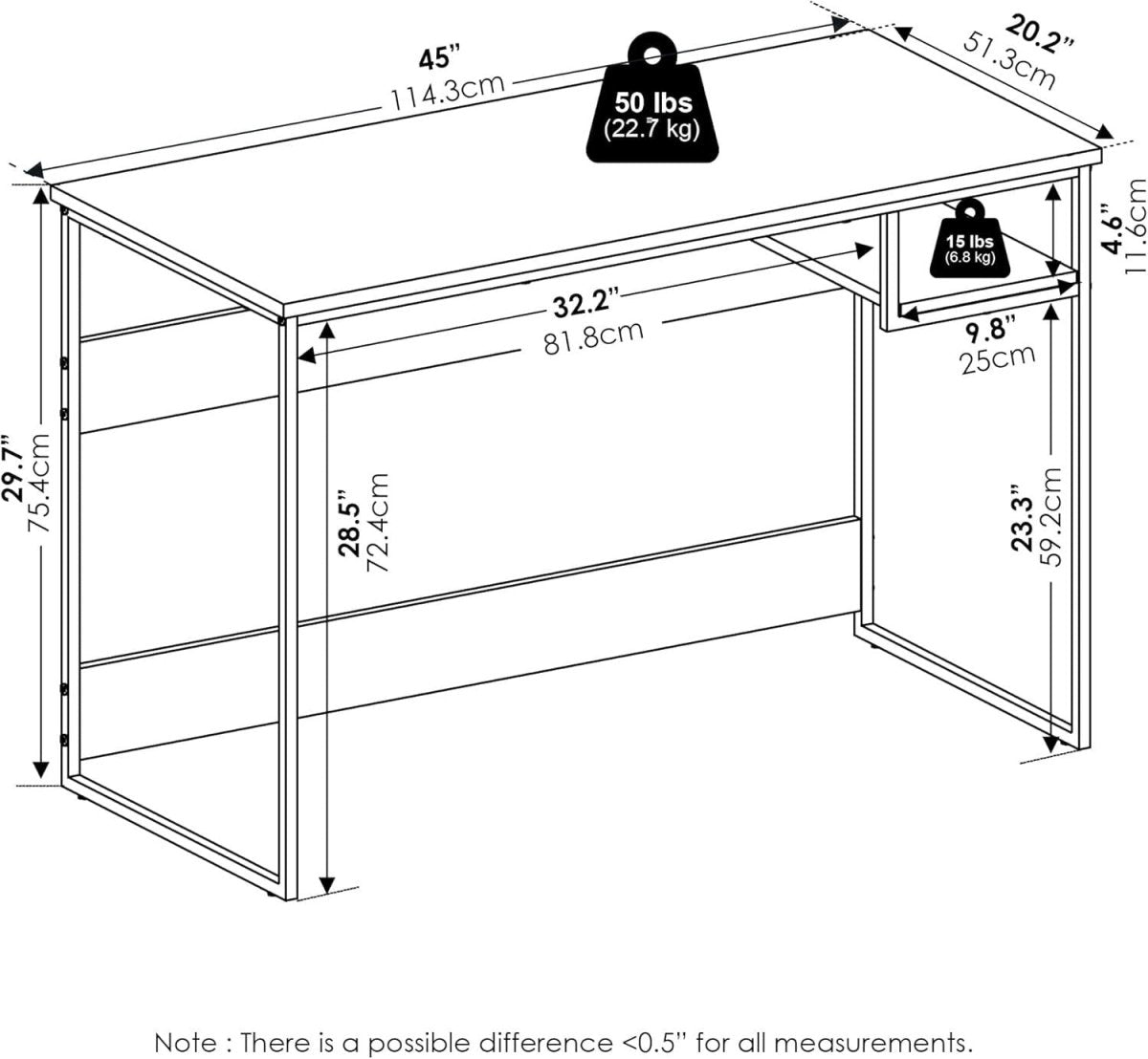 White Study Desk 114x51x75cm Modern Computer Table with Storage Shelf - Kwikley