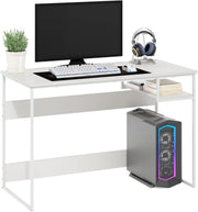 White Study Desk 114x51x75cm Modern Computer Table with Storage Shelf - Kwikley