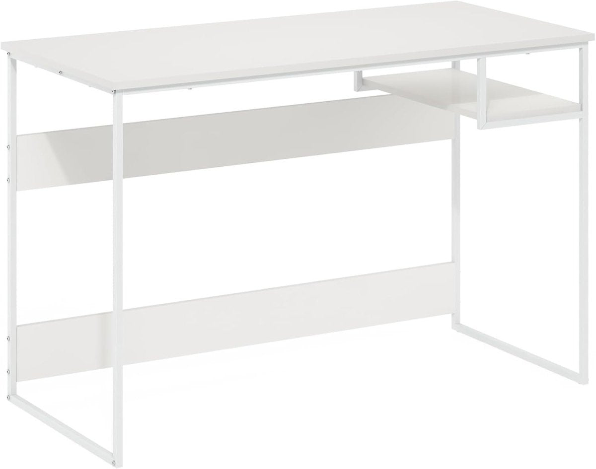 White Study Desk 114x51x75cm Modern Computer Table with Storage Shelf - Kwikley