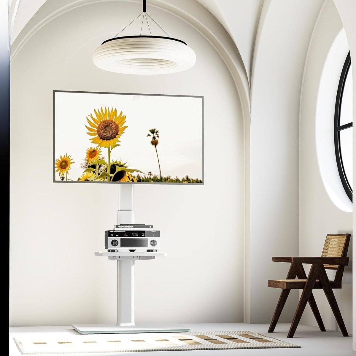 White Swivel Floor TV Stand 27–65" w/ Shelf, Height Adjustable, Corner Fit - Kwikley