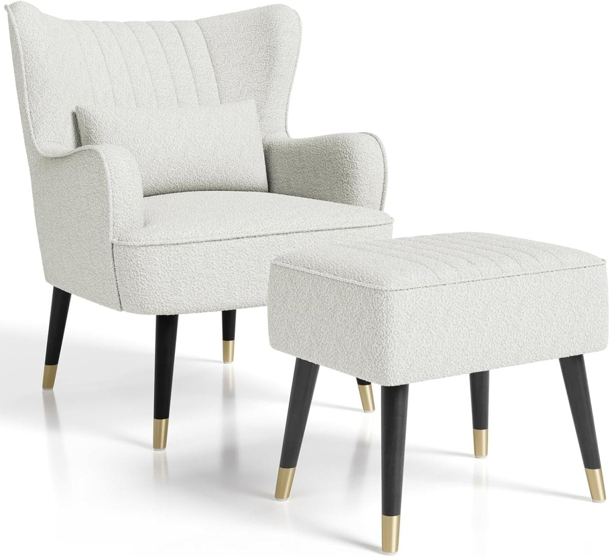White Teddy Fleece Wing Back Accent Chair & Footstool Set - Kwikley