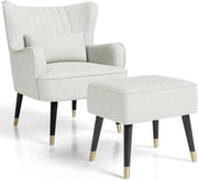 White Teddy Fleece Wing Back Accent Chair & Footstool Set - Kwikley