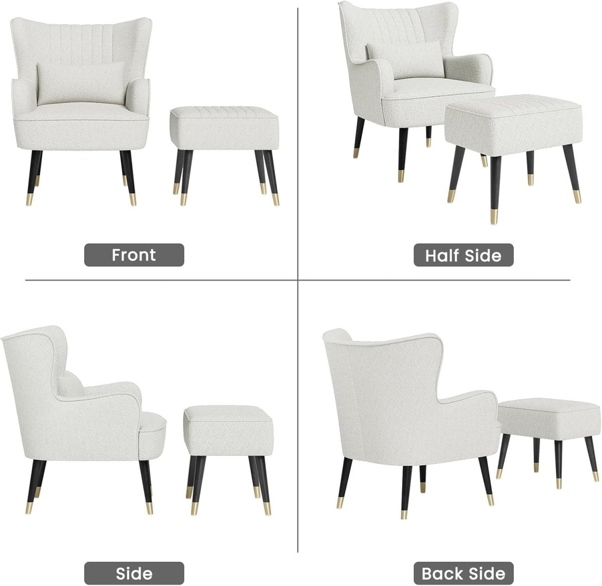 White Teddy Fleece Wing Back Accent Chair & Footstool Set - Kwikley