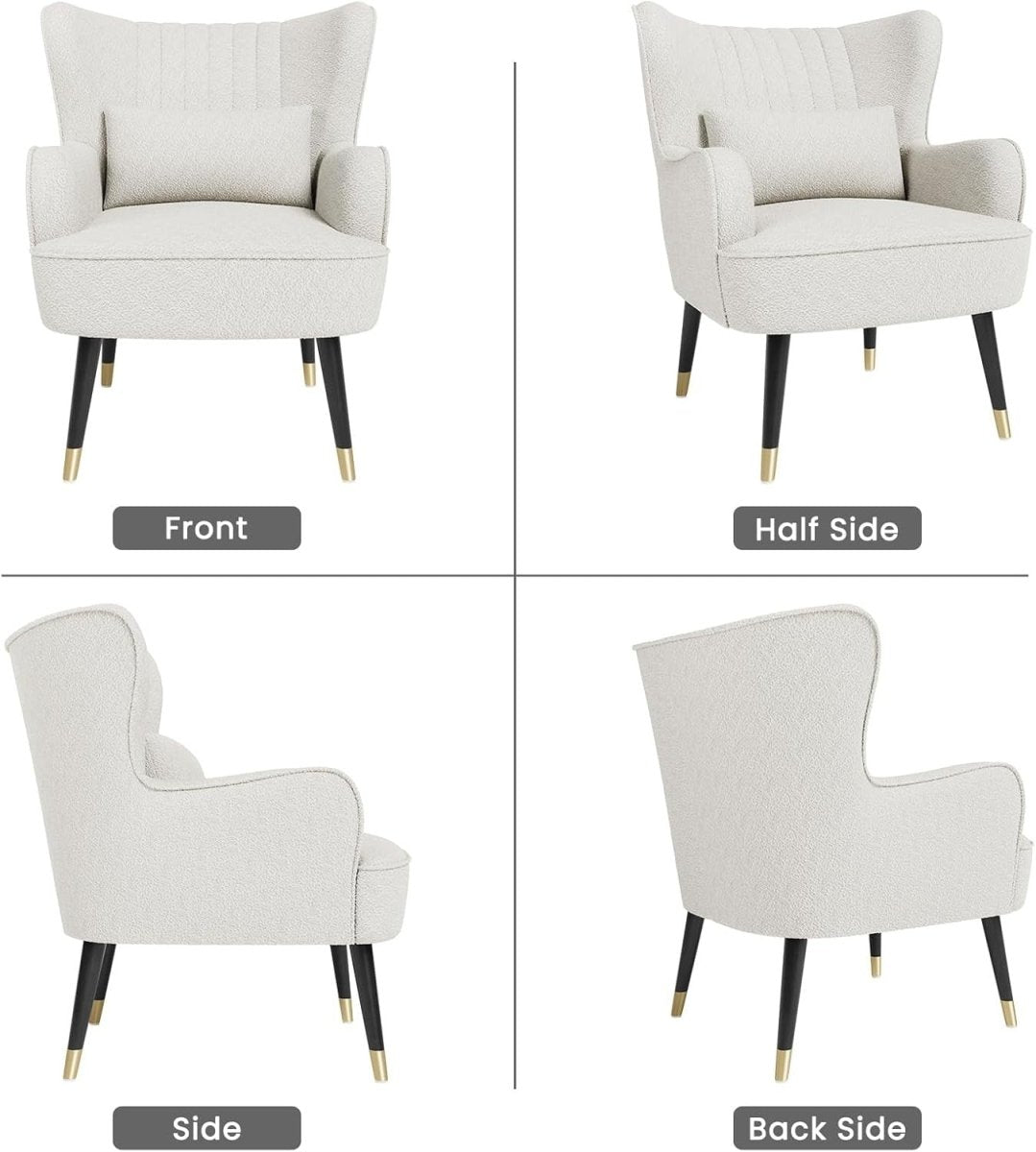 White Teddy Fleece Wing Back Accent Chair Lounge Armchair - Kwikley