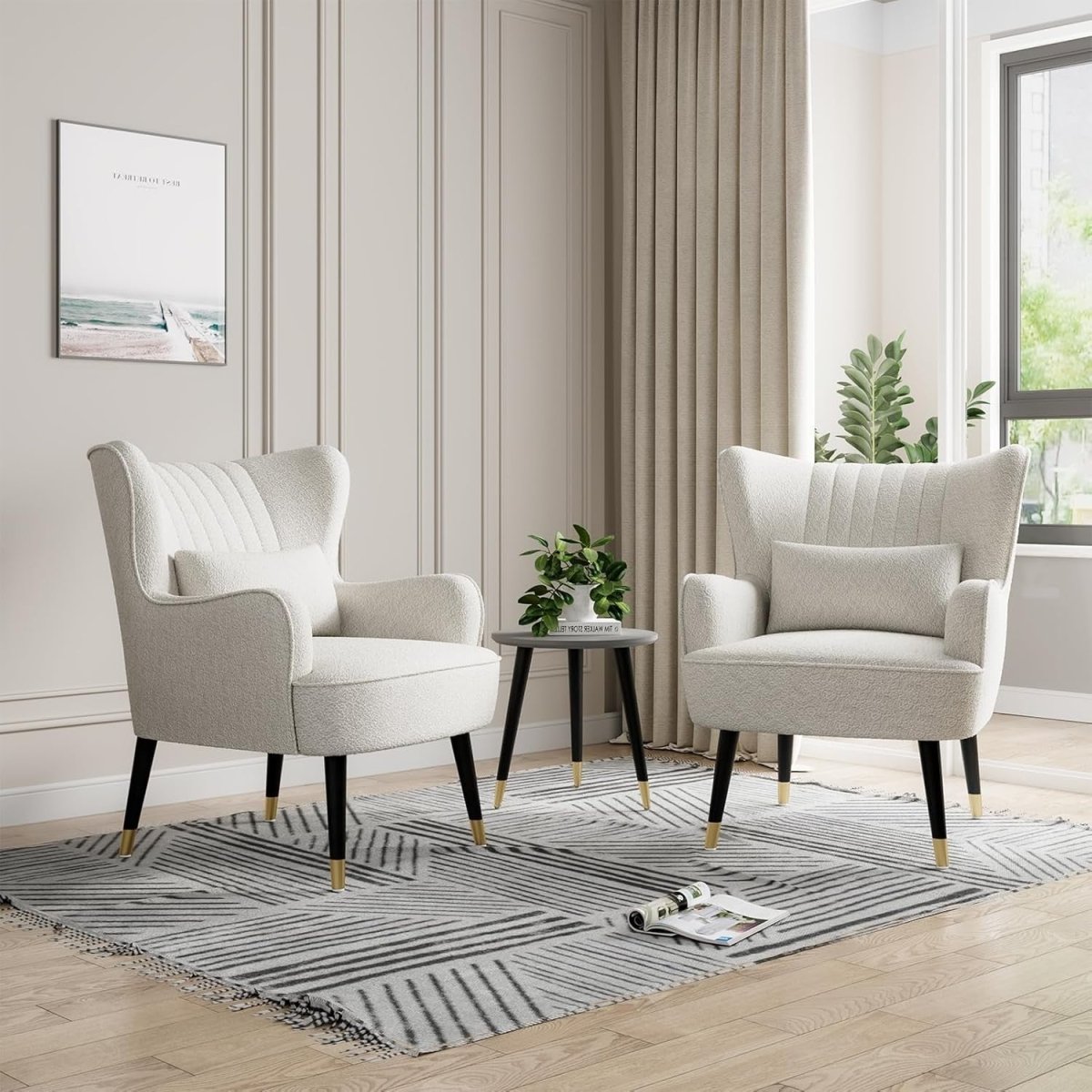 White Teddy Fleece Wing Back Accent Chair Lounge Armchair - Kwikley