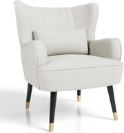 White Teddy Fleece Wing Back Accent Chair Lounge Armchair - Kwikley