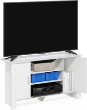 White TV Stand Cabinet Unit for 50" Flat Screen, Storage Doors Shelves - Kwikley