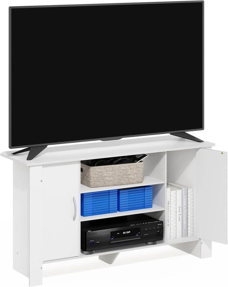 White TV Stand Cabinet Unit for 50" Flat Screen, Storage Doors Shelves - Kwikley