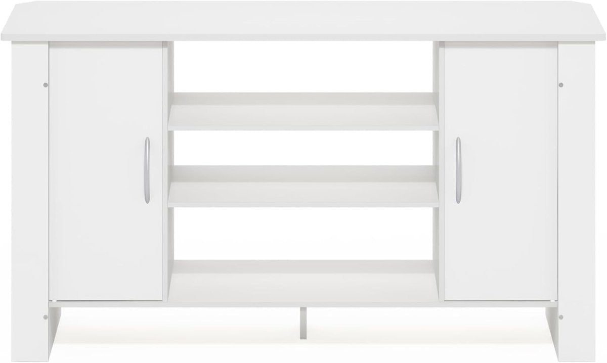 White TV Stand Cabinet Unit for 50" Flat Screen, Storage Doors Shelves - Kwikley