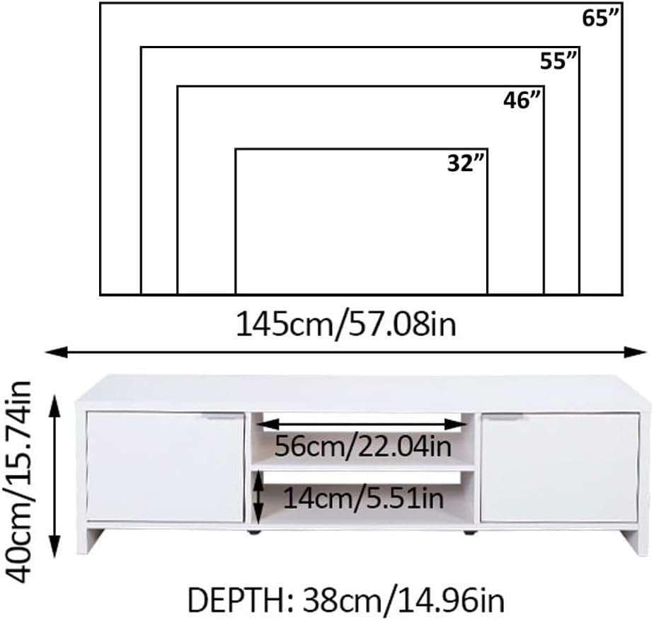 White TV Stand for 55-65" TVs with Cabinet Storage & Open Shelves Media Unit - Kwikley