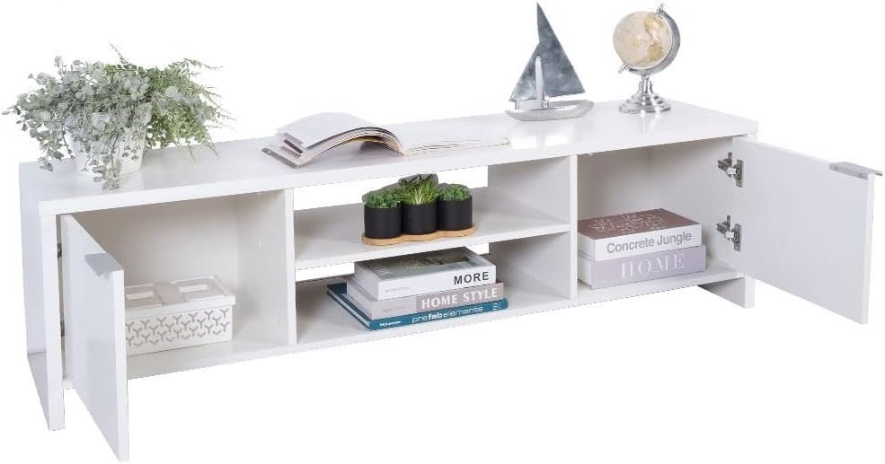White TV Stand for 55-65" TVs with Cabinet Storage & Open Shelves Media Unit - Kwikley