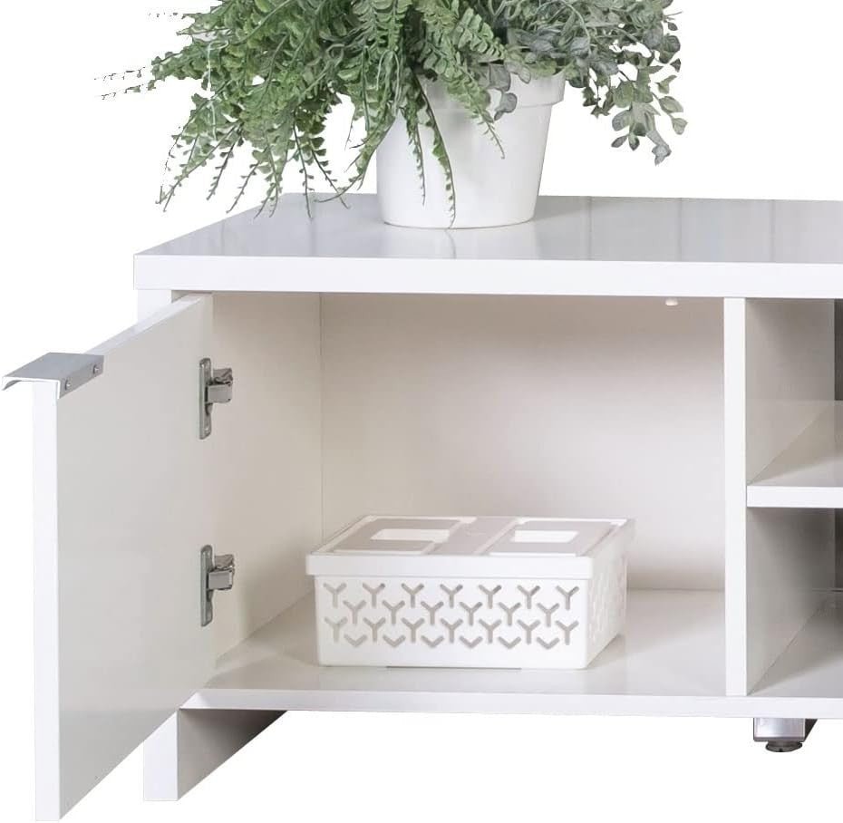 White TV Stand for 55-65" TVs with Cabinet Storage & Open Shelves Media Unit - Kwikley