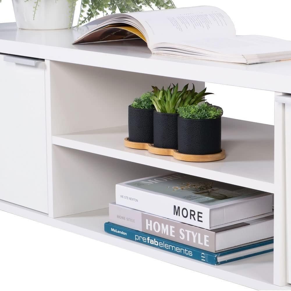 White TV Stand for 55-65" TVs with Cabinet Storage & Open Shelves Media Unit - Kwikley