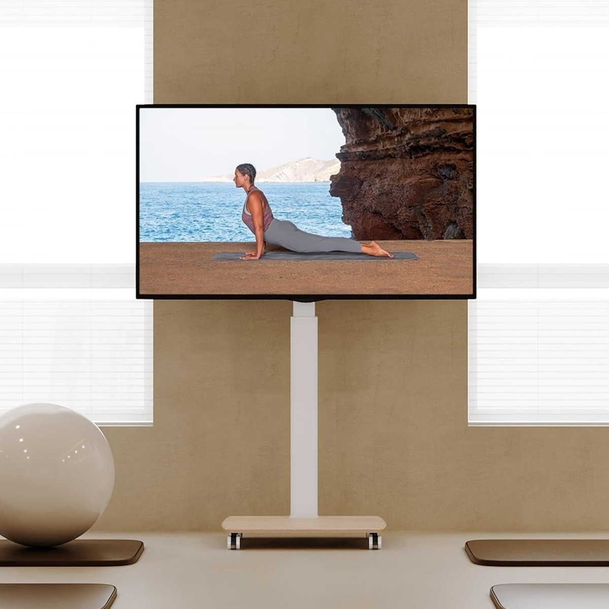 White TV Stand on Wheels 32–70” Floor Mount Swivel VESA 600x400, 40kg - Kwikley