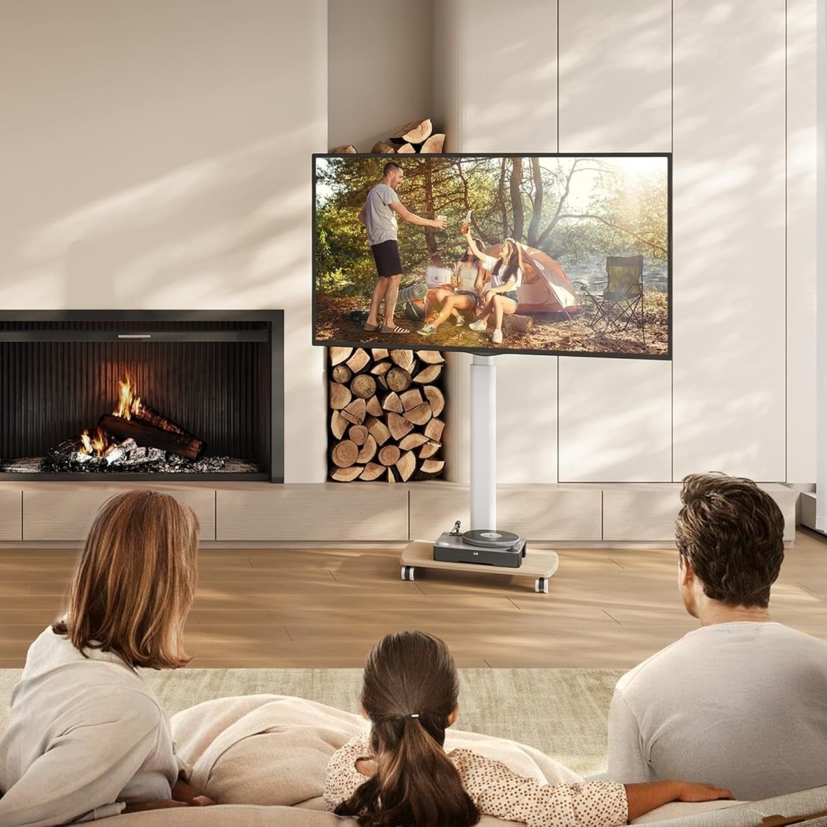 White TV Stand on Wheels 32–70” Floor Mount Swivel VESA 600x400, 40kg - Kwikley