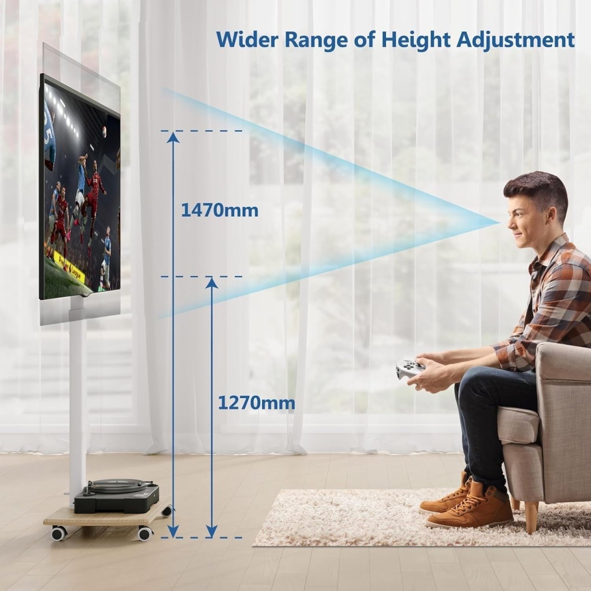 White TV Stand on Wheels 32–70” Floor Mount Swivel VESA 600x400, 40kg - Kwikley