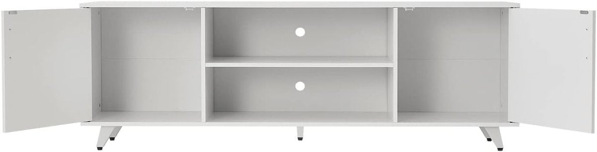 White TV Stand Unit for 70 Inch TV, 2 Doors, Storage Cabinet Shelves - Kwikley