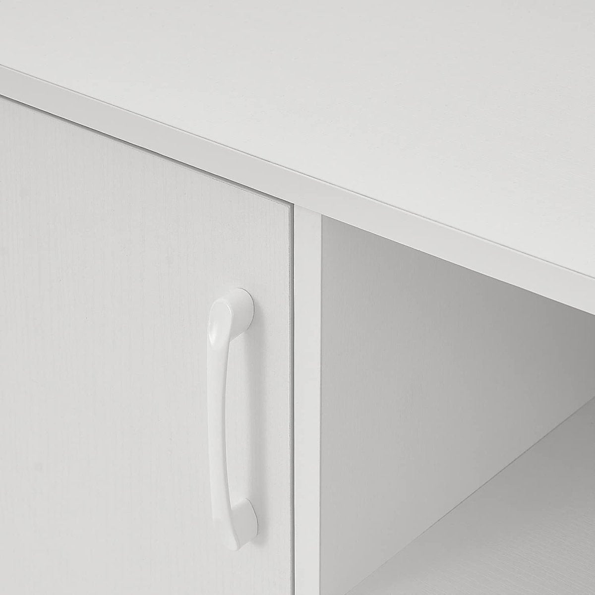 White TV Stand Unit for 70 Inch TV, 2 Doors, Storage Cabinet Shelves - Kwikley