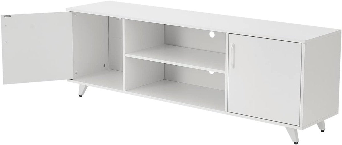 White TV Stand Unit for 70 Inch TV, 2 Doors, Storage Cabinet Shelves - Kwikley