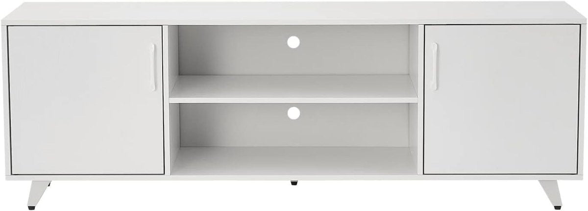 White TV Stand Unit for 70 Inch TV, 2 Doors, Storage Cabinet Shelves - Kwikley