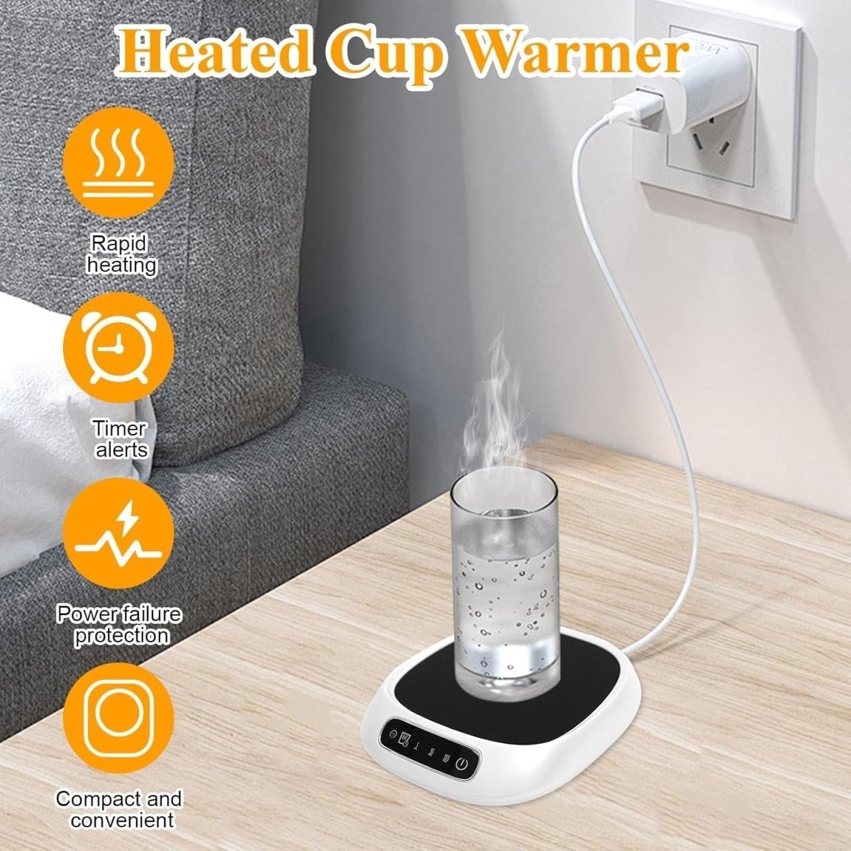 White USB Coffee Mug Warmer 3 Temp 55 - 85°C 8H Auto Off - Kwikley