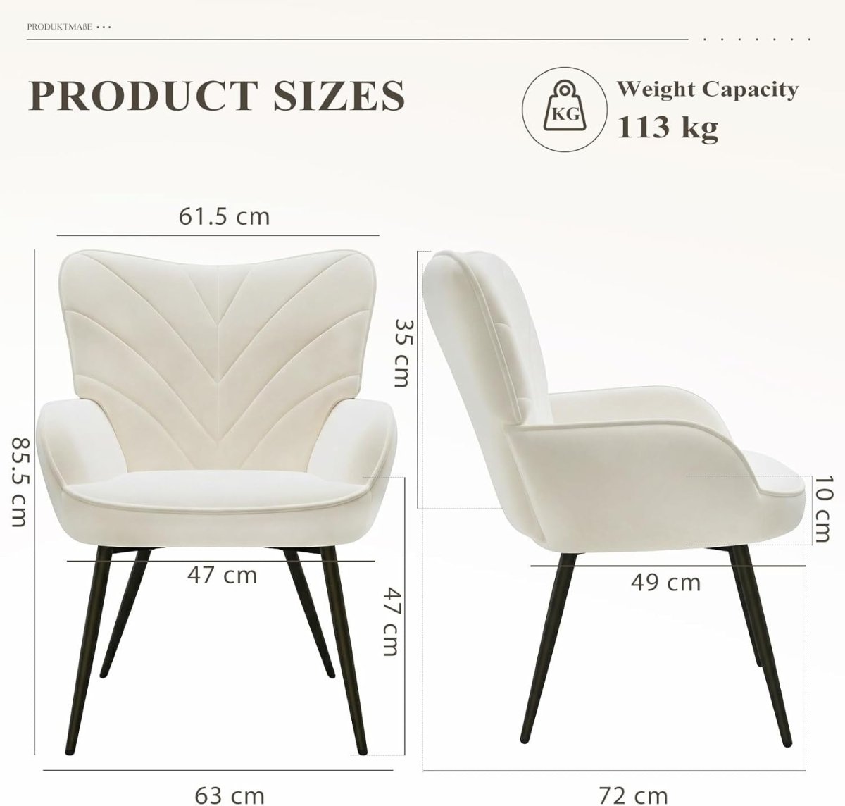 White Velvet Accent Chair Modern Armchair Black Metal Legs - Kwikley
