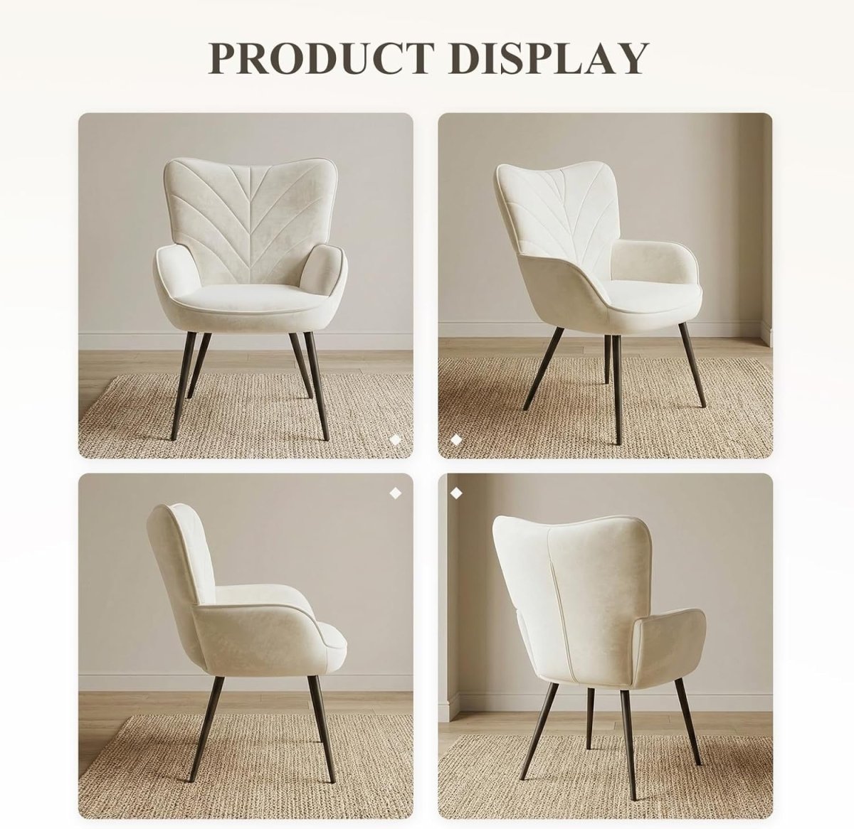 White Velvet Accent Chair Modern Armchair Black Metal Legs - Kwikley