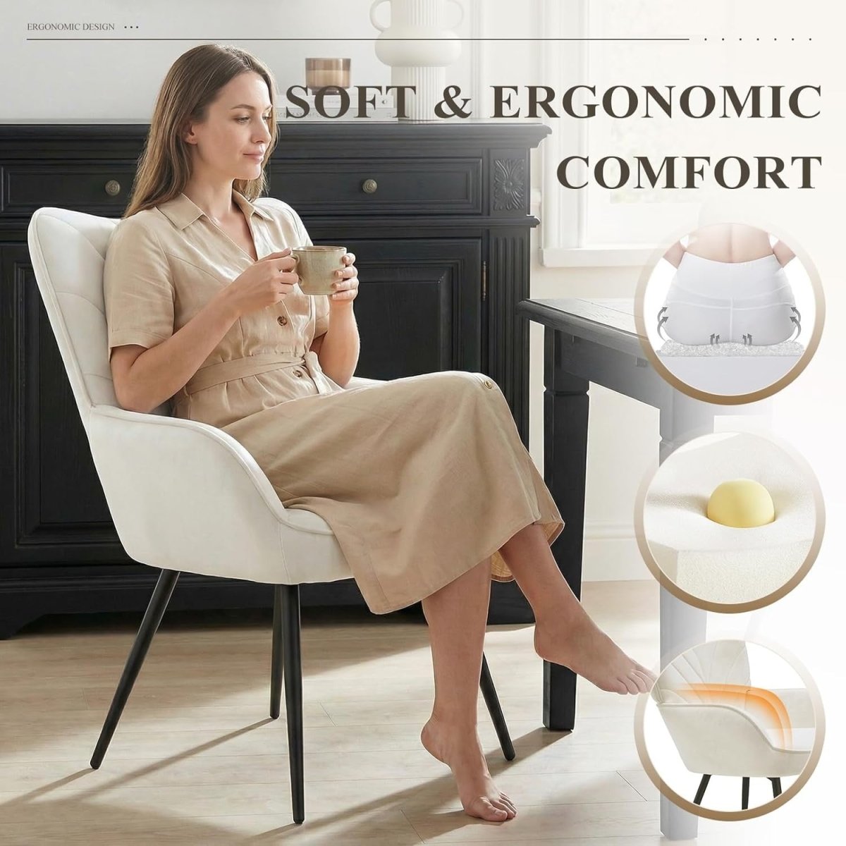 White Velvet Accent Chair Modern Armchair Black Metal Legs - Kwikley