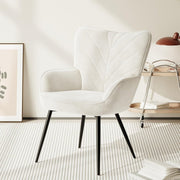 White Velvet Accent Chair Modern Armchair Black Metal Legs - Kwikley
