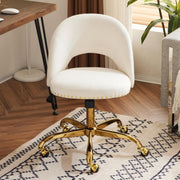 White Velvet Swivel Desk Chair – Adjustable Height Armless Vanity Seat - Kwikley