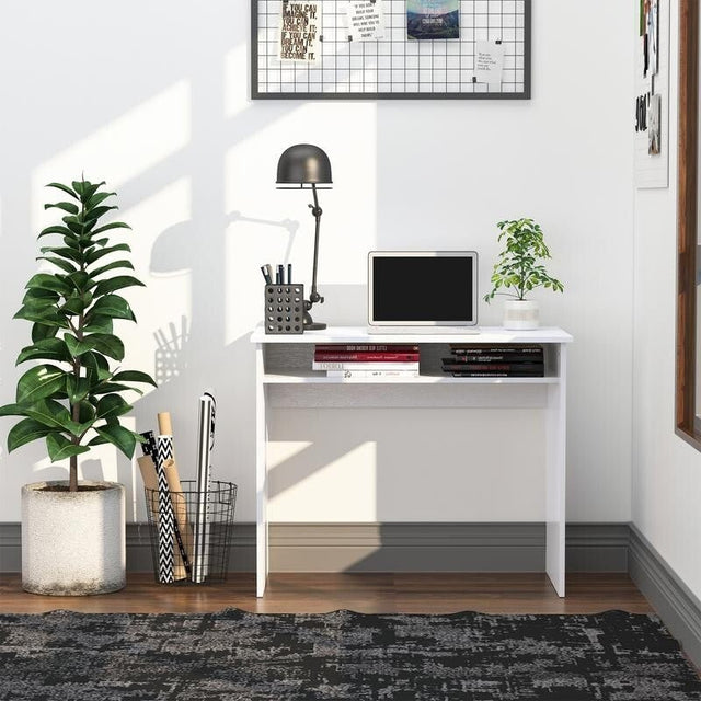White Writing Desk PC Laptop Table 90cm Study Office Workstation Drawer