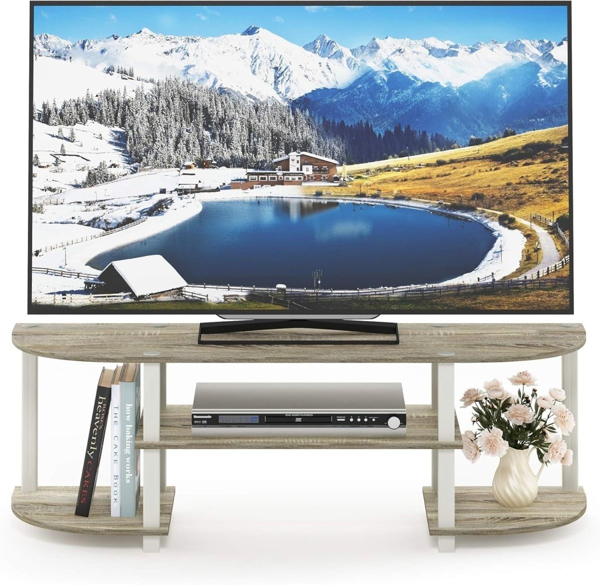 Wide TV Stand Unit for 55" TVs Oak White Media Console Storage Shelf - Kwikley