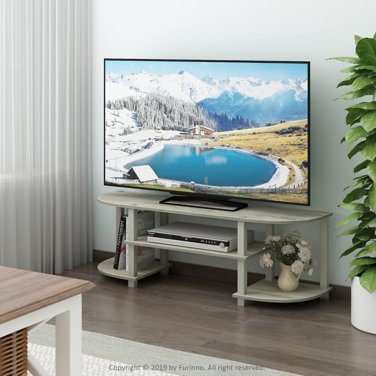 Wide TV Stand Unit for 55" TVs Oak White Media Console Storage Shelf - Kwikley
