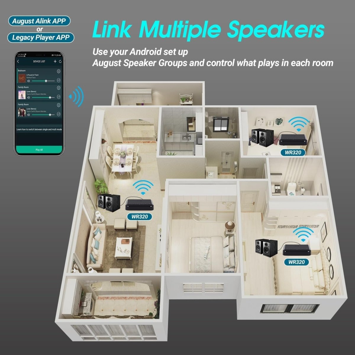 WiFi Audio Receiver Multiroom Wireless HiFi Adapter Bluetooth - Kwikley