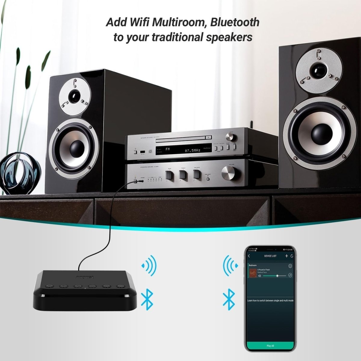 WiFi Audio Receiver Multiroom Wireless HiFi Adapter Bluetooth - Kwikley