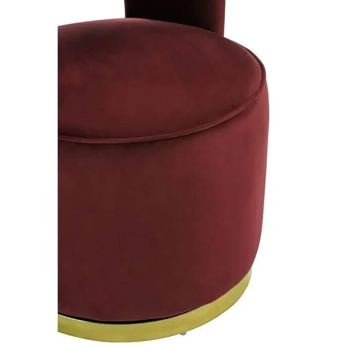 Wine Red Velvet Accent Chair with Gold Base | Modern Round Cocktail Chair - Kwikley