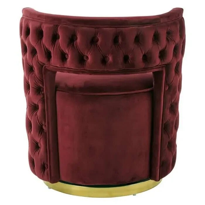 Wine Red Velvet Accent Chair with Gold Base | Modern Round Cocktail Chair - Kwikley