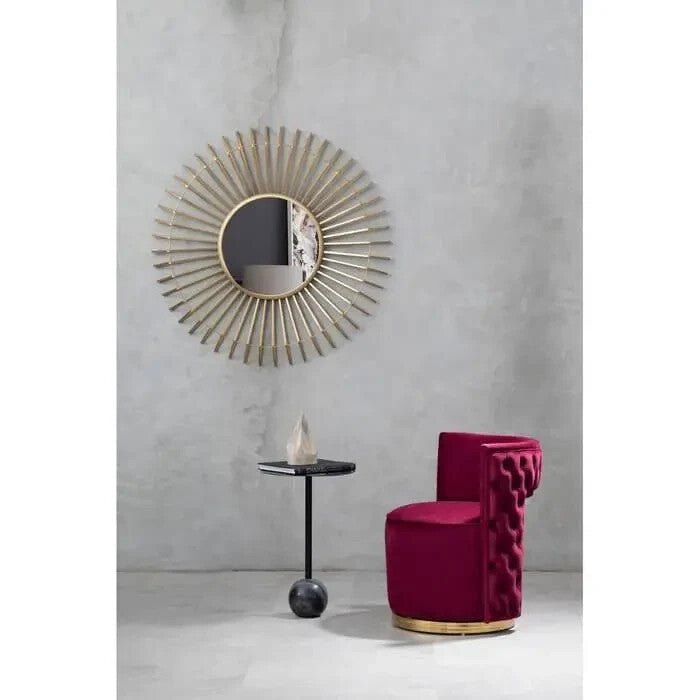 Wine Red Velvet Accent Chair with Gold Base | Modern Round Cocktail Chair - Kwikley
