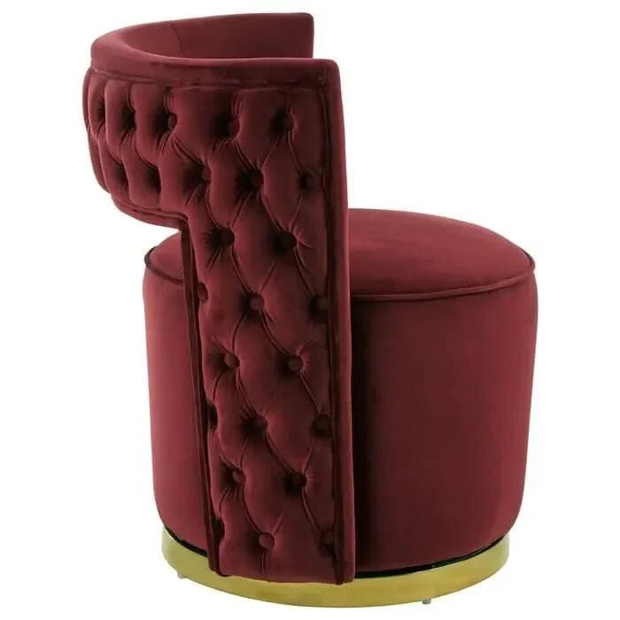 Wine Red Velvet Accent Chair with Gold Base | Modern Round Cocktail Chair - Kwikley