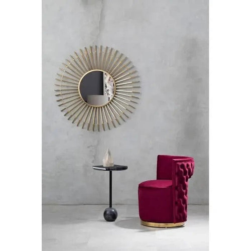 Wine Red Velvet Accent Chair with Gold Base | Modern Round Cocktail Chair - Kwikley
