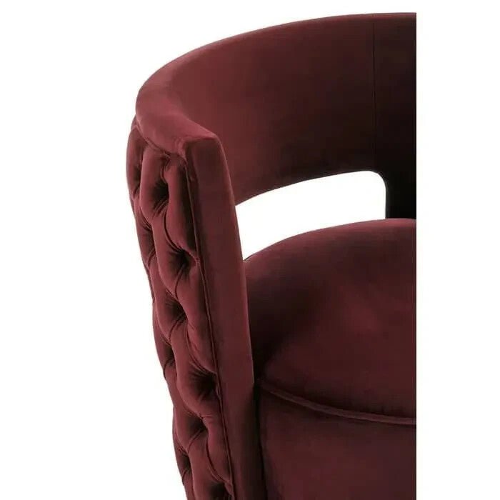 Wine Red Velvet Accent Chair with Gold Base | Modern Round Cocktail Chair - Kwikley