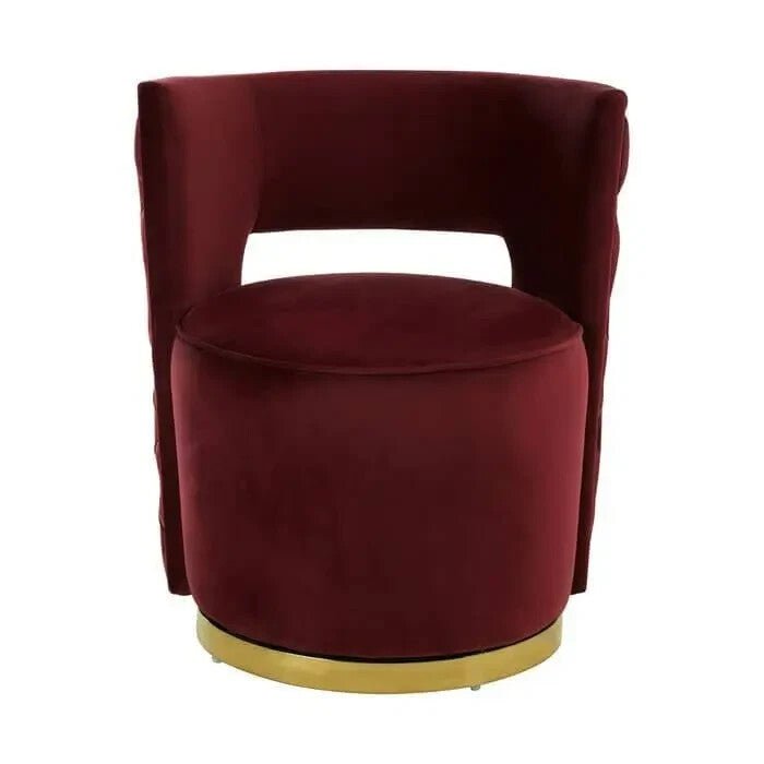 Wine Red Velvet Accent Chair with Gold Base | Modern Round Cocktail Chair - Kwikley