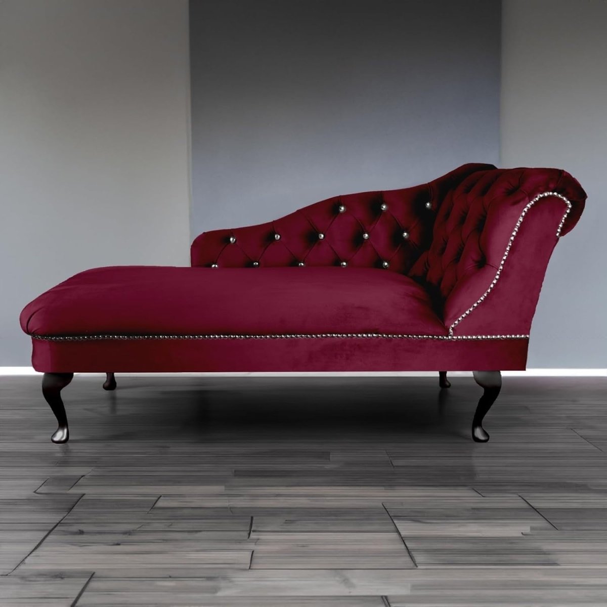 Wine Velvet Chaise Lounge Sofa | Right-Hand Tufted Accent Chair UK Made - Kwikley
