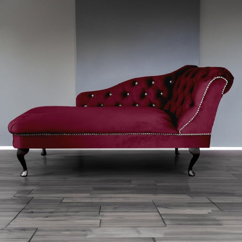 Wine Velvet Chaise Lounge Sofa | Right-Hand Tufted Accent Chair UK Made - Kwikley