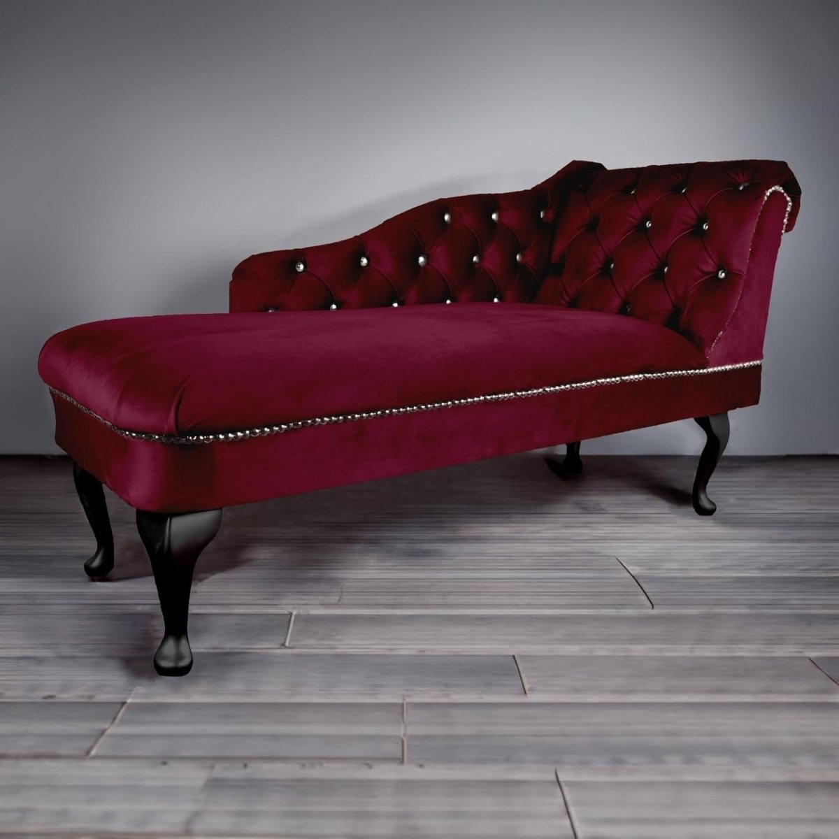 Wine Velvet Chaise Lounge Sofa | Right-Hand Tufted Accent Chair UK Made - Kwikley