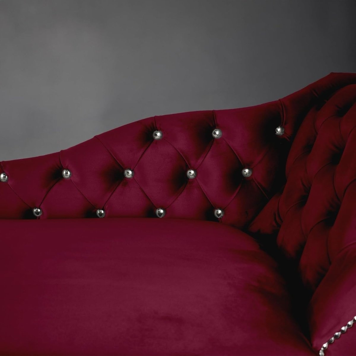 Wine Velvet Chaise Lounge Sofa | Right-Hand Tufted Accent Chair UK Made - Kwikley